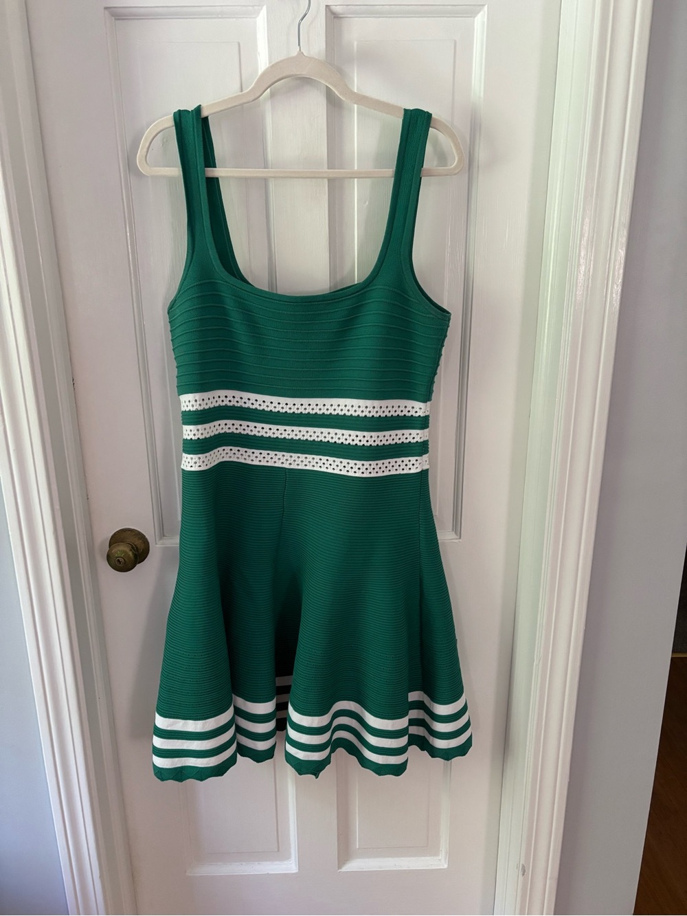 Maeve Green Dress with White Stripe Accents
